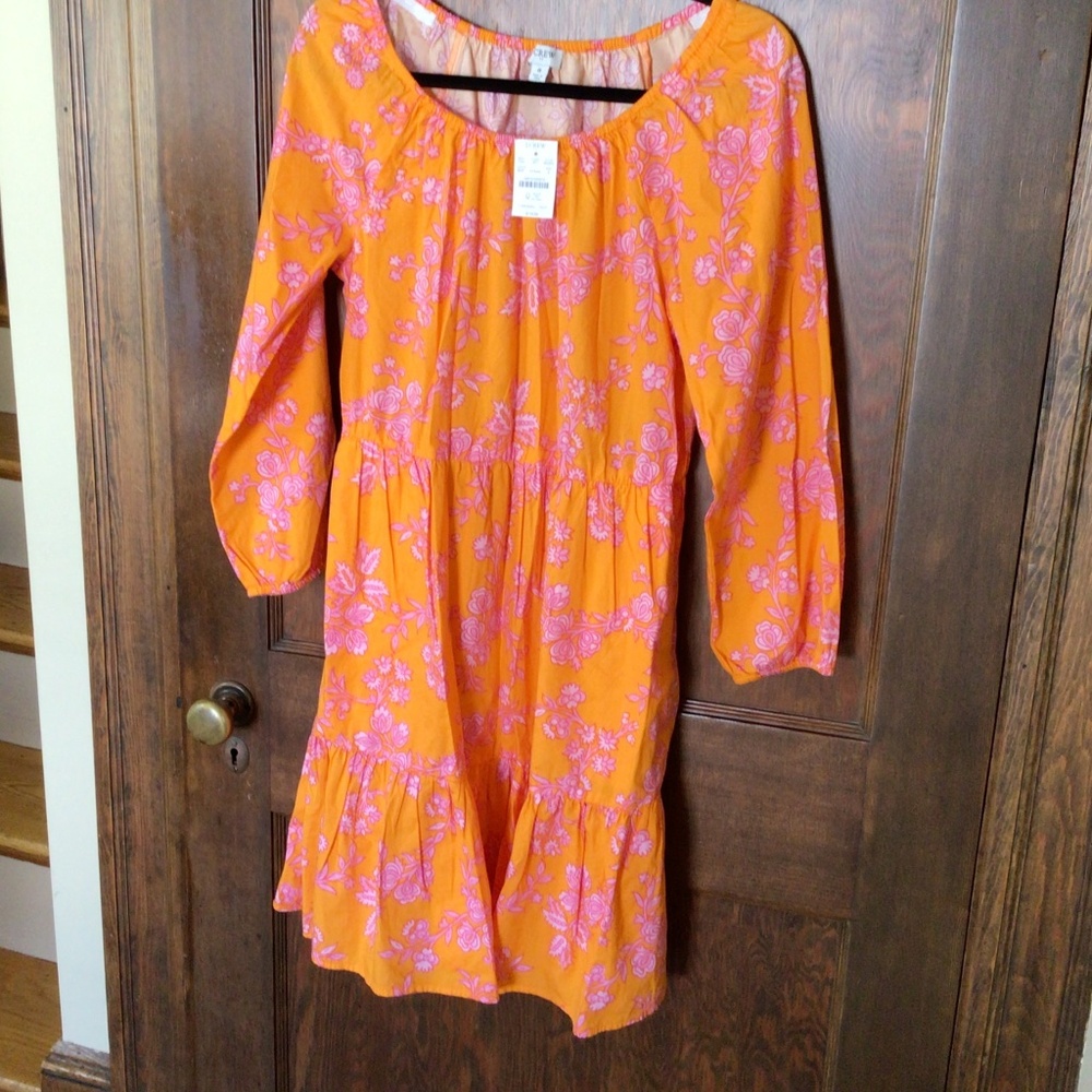 J Crew Tiered Fit and Flare Dress in Bright Orange/Pink Floral sz 8 NWT - Picture 4 of 8